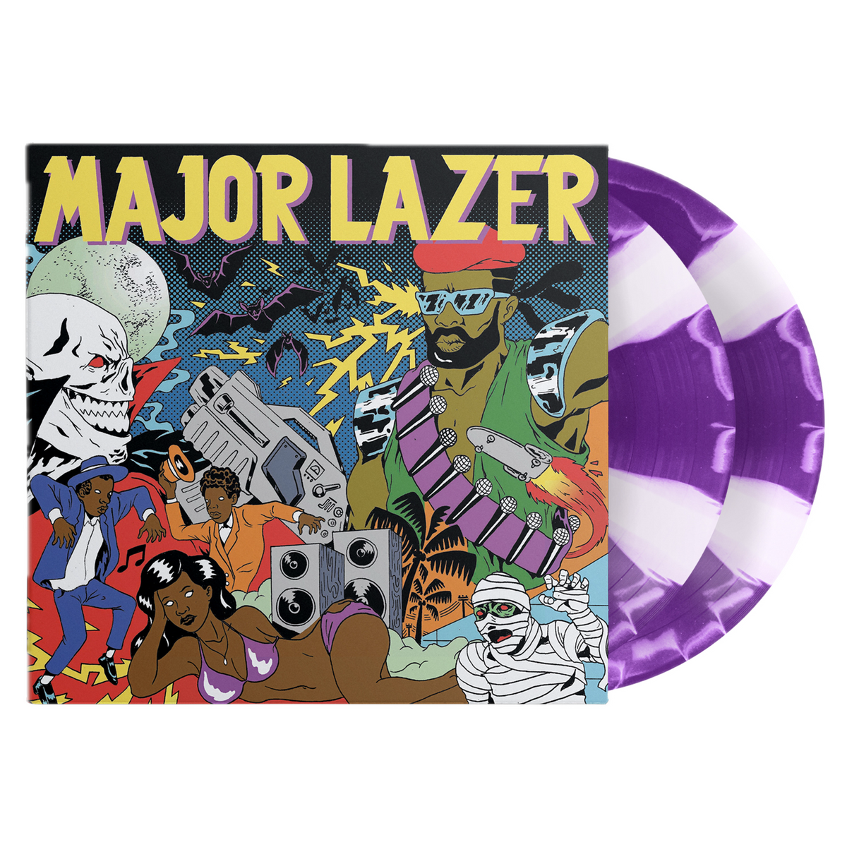 Major Lazer 'Guns Don't Kill People...Lazers Do' 2xLP (Purple Pinwheel Vinyl) + Free Shirt w/ Purchase